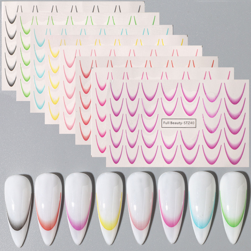 Waterslide Decal Paper - 8 adet Degrade Fransız Nail Art